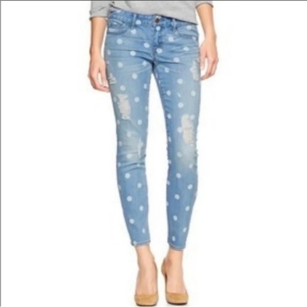 GAP 1969 Always Skinny Blue Polka Dot Skinny Jeans with Distressed Size 28